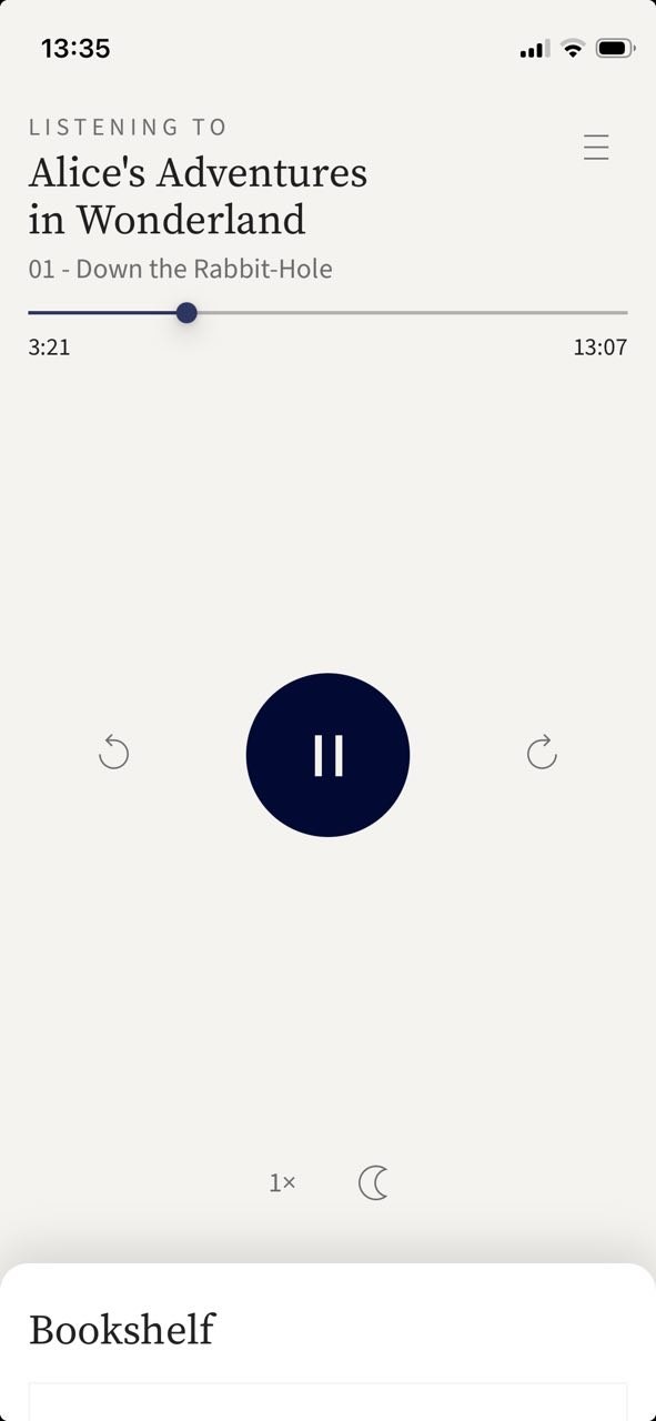 The same player on a phone, light: a scrubber at 3:21 of 13:07 and a pause button between skip controls